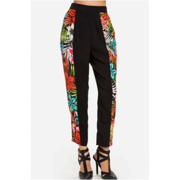 Line & Dot Revolve Womens Tropical Floral Print Black Crop Pants Small NWT - Picture 2 of 12